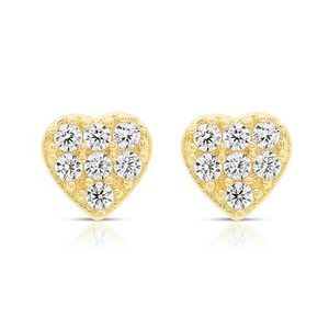 14K GOLD HEART CZ Stud Screw-Back Earrings